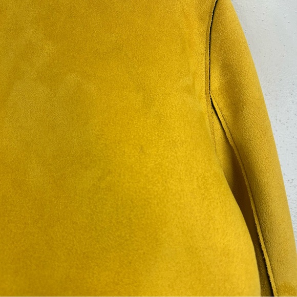 Zara Mustard Yellow Faux Leather Biker Jacket Womens L Indie Rocker Grunge Outer - Picture 16 of 16